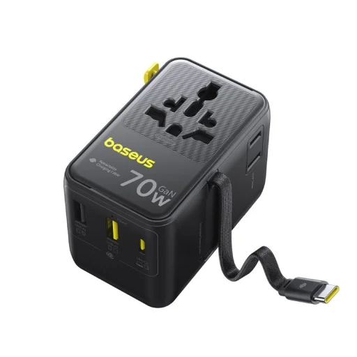 Baseus Travel EnerCore CG11 sieťový USB-C nabíjací adaptér, 70W, 10A, 1 x USB-C - 2 x Schuko - 2 x USB-A, s USB-C káblom, čierny - 3