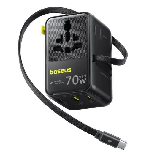 Baseus Travel EnerCore CG11 sieťový USB-C nabíjací adaptér, 70W, 10A, 1 x USB-C - 2 x Schuko - 2 x USB-A, s USB-C káblom, čierny - 4