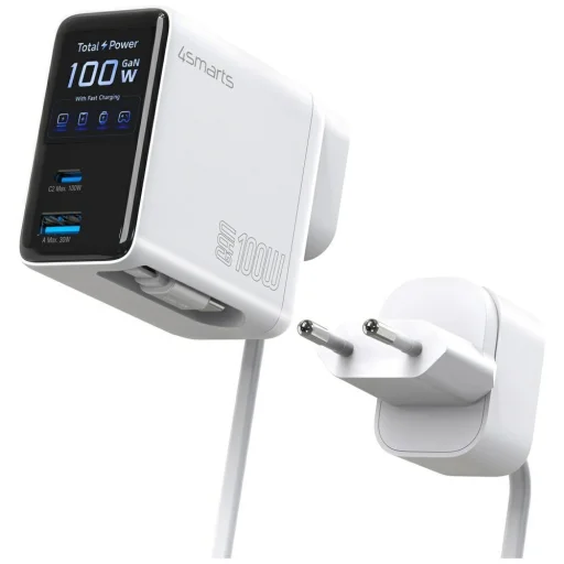 4smarts GaN Flex sieťová nabíjačka Screen AI 100W 2× USB-C + 1× USB-A Travel Edition biela - 6
