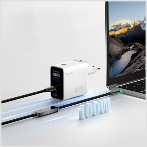 4smarts GaN Flex sieťová nabíjačka Screen AI 100W 2× USB-C + 1× USB-A Travel Edition biela - 7