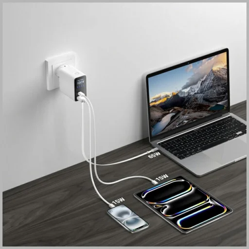 4smarts GaN Flex sieťová nabíjačka Screen AI 100W 2× USB-C + 1× USB-A Travel Edition biela - 8