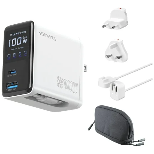 4smarts GaN Flex sieťová nabíjačka Screen AI 100W 2× USB-C + 1× USB-A Travel Edition biela - 1