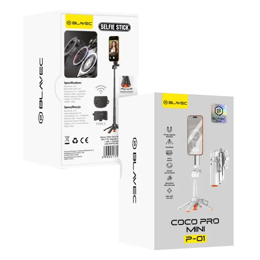 Blavec Selfie Stick Aluminium Coco PRO Mini P-01 Magsafe Auto pop quadripod + távirányító + tartó 0,48 méter (SSCPMP01-MQHW048) fehér Selfie bot - 7