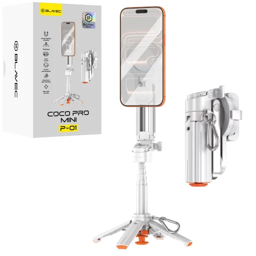 Blavec Selfie Stick Aluminium Coco PRO Mini P-01 Magsafe Auto pop quadripod + távirányító + tartó 0,48 méter (SSCPMP01-MQHW048) fehér Selfie bot - 1