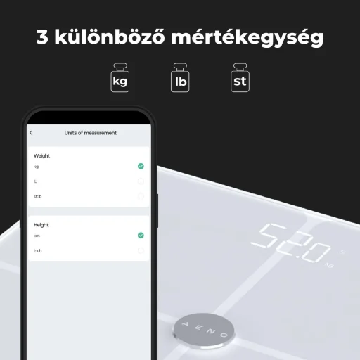 AENO ABS0001S BS1S okos testmérleg, 15 féle mérőszám, LED kijelző, 180 kg-ig terhelhető, AENO app, 10+1 profil, ITO üveg - 25