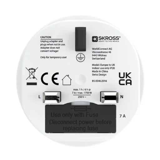 SKROSS 1.500230C-E cestovný adaptér, "Europe to UK", max. 1750 W, 7 A - 3
