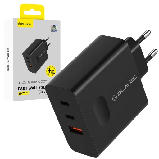Blavec sieťová nabíjačka BC-11 GaN - USB + 2xType C - QC PD 65W 3A (TCBC11G-U2CB653A) čierna - 1