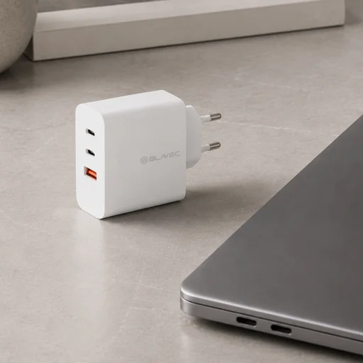Blavec nástenná nabíjačka BC-11 GaN - USB + 2x Type-C - QC PD 65W 3A s káblom Type-C - Type-C (TCBC11G-U2CW653A) biela - 5