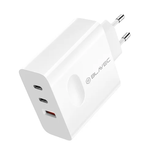 Blavec nástenná nabíjačka BC-11 GaN - USB + 2x Type-C - QC PD 65W 3A s káblom Type-C - Type-C (TCBC11G-U2CW653A) biela - 2