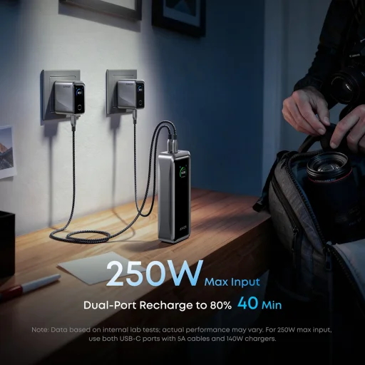 Anker - Power Bank Prime (A110AH11) - 2x USB-C, USB, telefonhoz, tablethez, MacBookhoz, digitális kijelző, 26250mAh, 300W - Fekete - 6