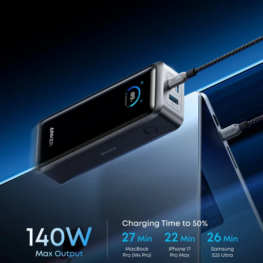 Anker - Power Bank Prime (A110AH11) - 2x USB-C, USB, telefonhoz, tablethez, MacBookhoz, digitális kijelző, 26250mAh, 300W - Fekete - 7