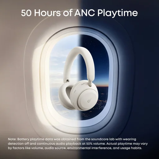 Anker - Vezeték nélküli fejhallgatók SoundCore Space 2 (D1402G21) - AI 3-Mic, Zajcsökkentés, Hi-Res Audio, LDAC, Nap mód - Fehér - 6