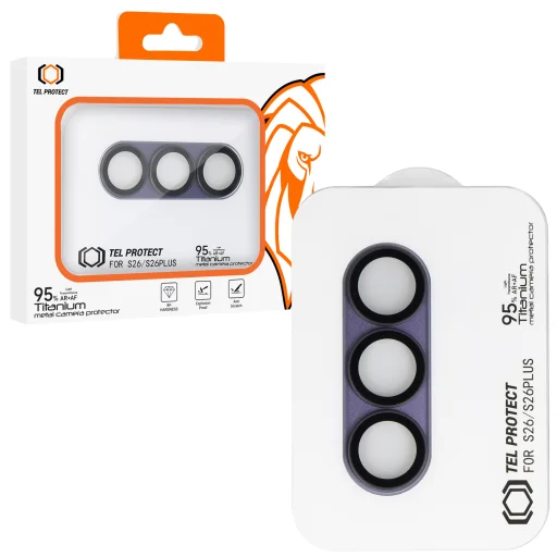 Tvrdené sklo Tel Protect 95% AR+AF celokovová ochrana fotoaparátu Samsung Galaxy S26/S26 Plus fialové (kamerový ostrovček) ochranné sklo - 1