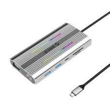 Orico XDR 12v1 RGB USB-C dokovacia stanica USB-A USB-C PD 100W 2x HDMI 4K 60Hz VGA RJ45 Gigabit čítačka SD a microSD kariet - sivá