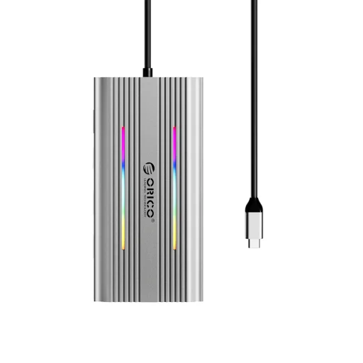Orico XDR 12v1 RGB USB-C dokovacia stanica USB-A USB-C PD 100W 2x HDMI 4K 60Hz VGA RJ45 Gigabit čítačka SD a microSD kariet - sivá - 2