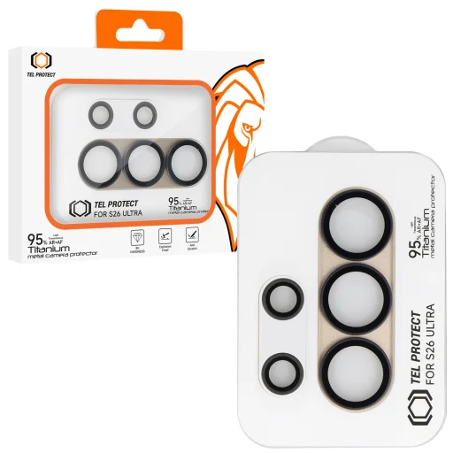 Tvrdené sklo Tel Protect 95% AR+AF Full Metal ochrana fotoaparátu Samsung Galaxy S26 Ultra zlatá (kamerový ostrovček) - 1