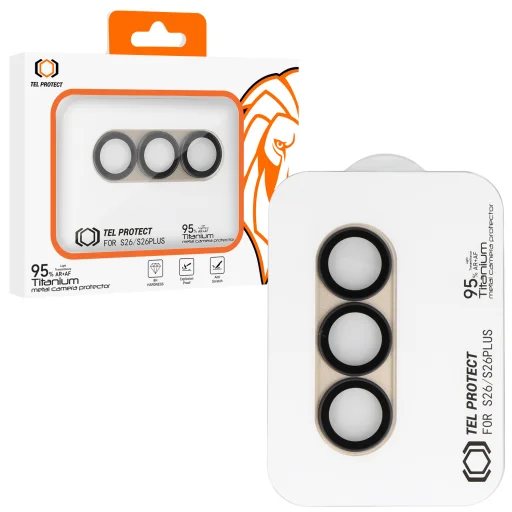 Tvrdené sklo Tel Protect 95% AR+AF Full Metal Camera Protector ochranné sklo na kameru Samsung Galaxy S26/S26 Plus zlaté (kamerový ostrovček) - 1