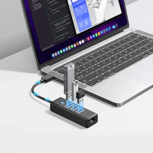 Orico PW3UR25-U3 USB Hub 4-portový 3x USB-A 3.0 1x RJ45 2.5G Ethernet 1 m - čierny - 3