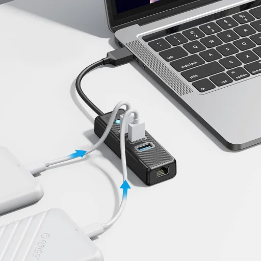 Orico PW3UR25-U3 USB Hub 4-portový 3x USB-A 3.0 1x RJ45 2.5G Ethernet 1 m - čierny - 5