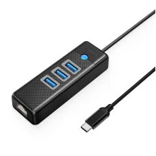 Orico PW3UR25-C3 USB Hub 4-port 3x USB-A 3.0 1x RJ45 2.5G Ethernet 0.5m - Fekete