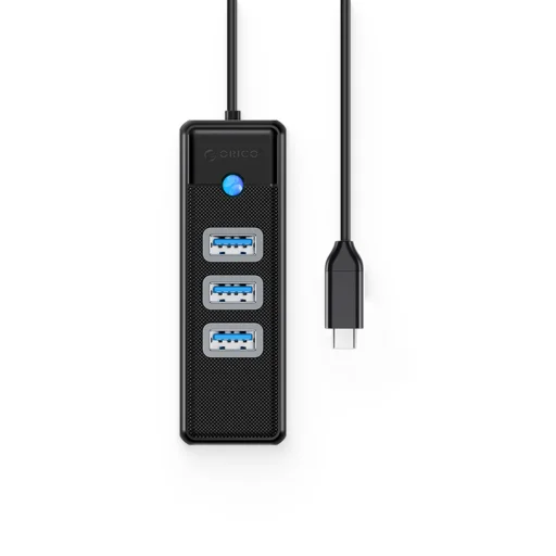 Orico PW3UR25-C3 USB Hub 4-portový 3x USB-A 3.0 1x RJ45 2.5G Ethernet 0.15m - čierny - 2
