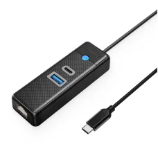Orico PWCUR-C3 3-portový USB hub 1x USB-A 3.0 1x USB-C 3.0 1x RJ45 Gigabit Ethernet 0,5 m - čierny