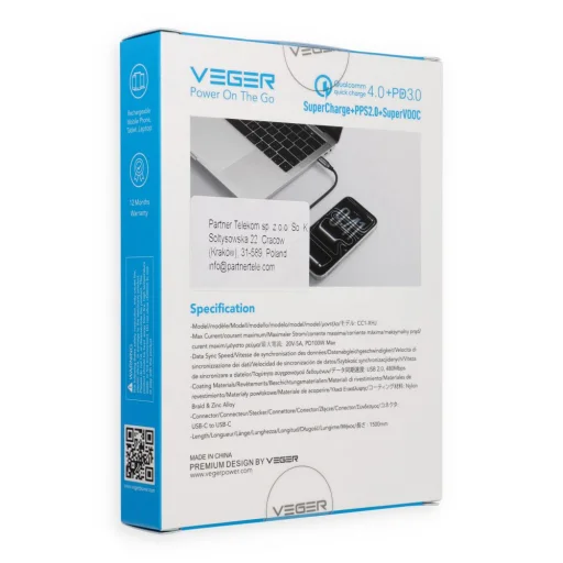 VEGER PD 5A 100W CC1-XHJ 1,5 m Type-C - Type-C kábel s LED displejom, čierny - 4