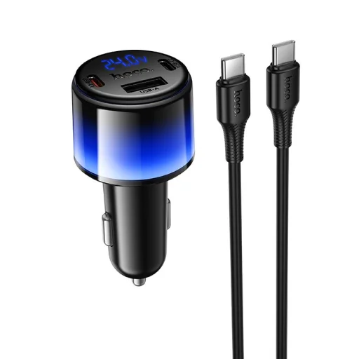 Hoco nabíjačka do auta USB-A + 2x USB-C PD QC3.0 37W + kábel USB-C – USB-C Z69A čierna - 1