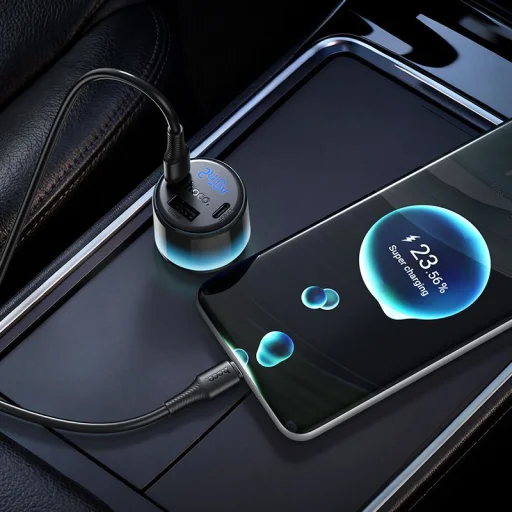 Hoco nabíjačka do auta USB-A + 2x USB-C PD QC3.0 37W + kábel USB-C – USB-C Z69A čierna - 7