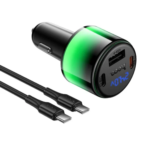 Hoco nabíjačka do auta USB-A + 2x USB-C PD QC3.0 37W + kábel USB-C – USB-C Z69A čierna - 2