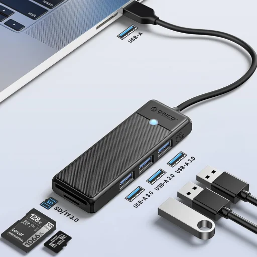 Orico PAPW3AT-U3 USB Hub 4-portový 3x USB-A 3.0 s čítačkou microSD/SD kariet 1 m - čierny - 2