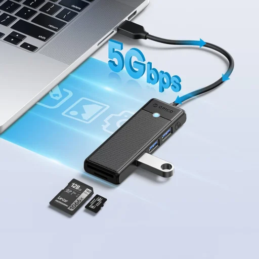Orico PAPW3AT-U3 USB Hub 4-portový 3x USB-A 3.0 s čítačkou microSD/SD kariet 1 m - čierny - 3