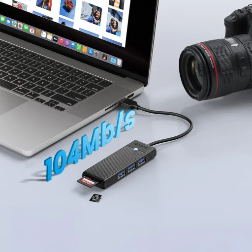 Orico PAPW3AT-U3 USB Hub 4-portový 3x USB-A 3.0 s čítačkou microSD/SD kariet 1 m - čierny - 4