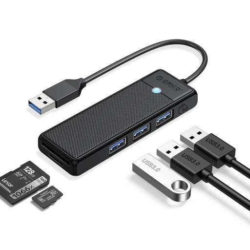Orico PAPW3AT-U3 USB Hub 4-portový 3x USB-A 3.0 s čítačkou microSD/SD kariet 1 m - čierny - 1