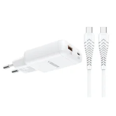 VEGER TR122 biely sieťový nabíjací adaptér USB-A + USB-C PD 65W + dátový kábel USB-C - USB-C 100W