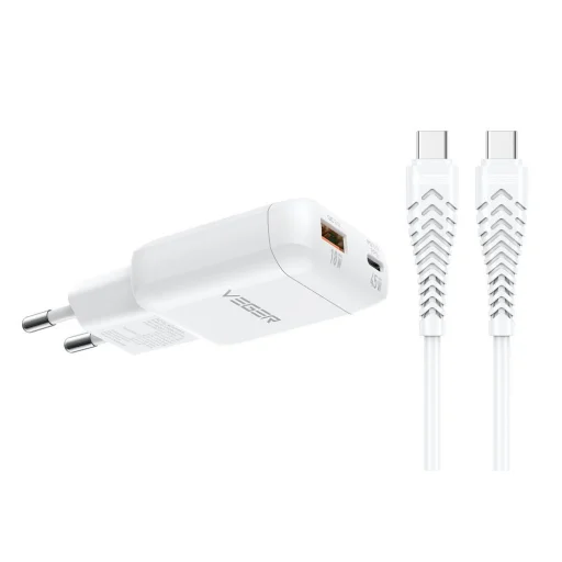 VEGER TR121 biely sieťový USB-A + USB-C PD 45W nabíjací adaptér + USB-C–USB-C 100W dátový kábel - 2