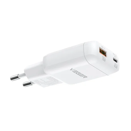 VEGER TR121 biely sieťový USB-A + USB-C PD 45W nabíjací adaptér + USB-C–USB-C 100W dátový kábel - 1