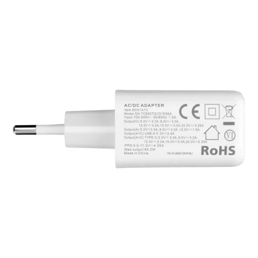VEGER USB-A + USB-C PD QC3.0 3,25 A 65 W sieťový nabíjací adaptér + USB-C–USB-C kábel TR67 biely - 7