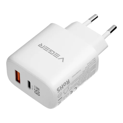 VEGER USB-A + USB-C PD QC3.0 3,25 A 65 W sieťový nabíjací adaptér + USB-C–USB-C kábel TR67 biely - 4