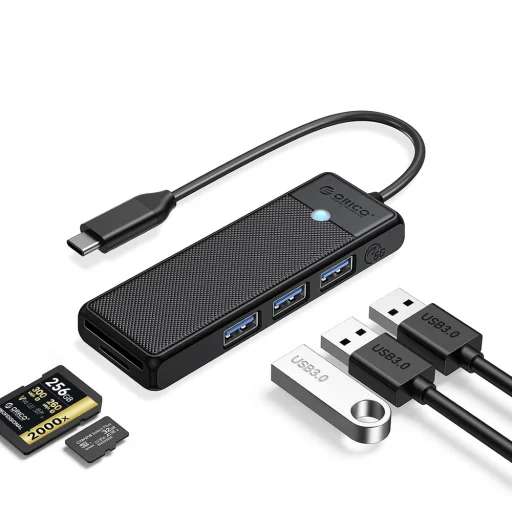 Orico PAPW3AT-C3 USB hub 4-portový 3x USB-A 3.0 s čítačkou microSD/SD kariet 1 m - čierny - 9