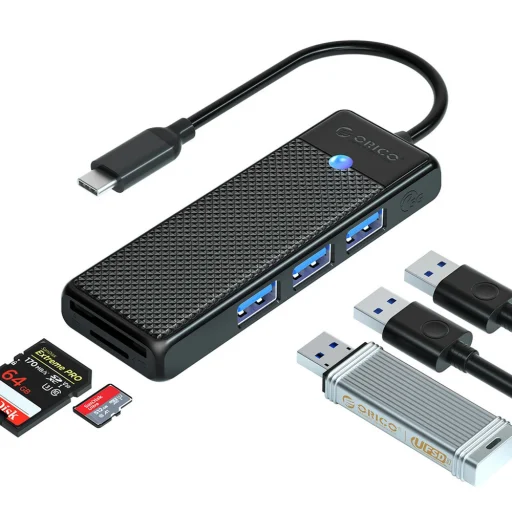 Orico PAPW3AT-C3 USB hub 4-portový 3x USB-A 3.0 s čítačkou microSD/SD kariet 1 m - čierny - 2
