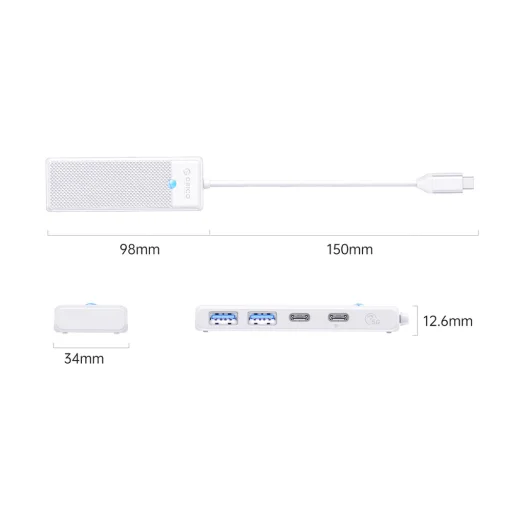 Orico PAPW2AC-C3 USB Hub 4-portový 2x USB-A 3.0 1x USB-C 3.0 s USB-C PD 100W nabíjaním 0,15m - biely - 2