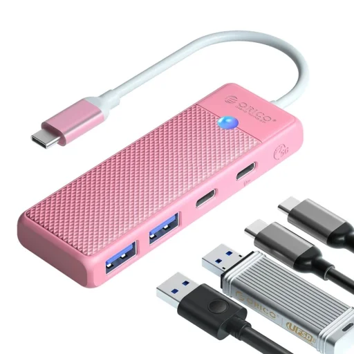 Orico PAPW2AC-C3-C3 USB Hub 4-portový 2x USB-A 3.0 1x USB-C 3.0 so 100W USB-C PD nabíjaním 0,15m - ružový - 2