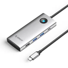 Orico PW11 8v1 USB-C dokovacia stanica 2x USB-A 3.0 1x USB-A 2.0 1x USB-C 3.0 1x USB-C PD 100W 1x HDMI 4K 60Hz 1x VGA 1080P 60Hz 1x RJ45 Gigabit Ethernet - strieborná