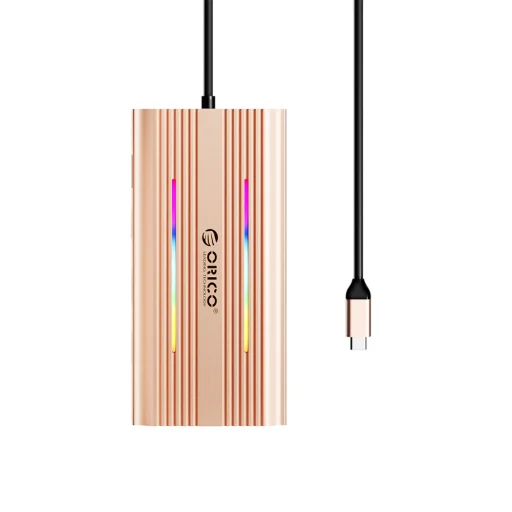 Orico XDR 12in1 RGB USB-C dokovacia stanica USB-A USB-C PD 100W 2x HDMI 4K 60Hz VGA RJ45 Gigabit čítačka SD a microSD kariet - Ružové zlato - 2