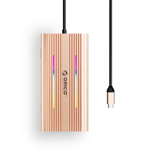 Orico XDR 12v1 RGB USB-C dokovacia stanica 3x USB-A USB-C PD 100W HDMI 4K VGA RJ45 Gigabit čítačka kariet SD a microSD - Ružovozlatá - 2