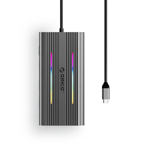 Orico XCR 12v1 RGB USB-C dokovacia stanica 3x USB-A USB-C PD 100W HDMI 4K VGA RJ45 Gigabit čítačka kariet SD a microSD - Sivá - 2