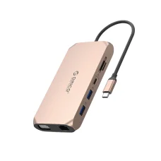 Orico XCR 12v1 USB-C dokovacia stanica 3x USB-A 3.1 1x USB-A 2.0 1x USB-C PD 100W 1x USB-C 3.1 1x HDMI 1.4 4K 30 Hz 1x VGA 1080p 1x SD 3.0 1x microSD 3.0 1x RJ45 Gigabit Ethernet 1x audio CTIA 3,5mm - Ružovozlatá