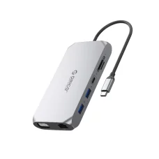 Orico XCR 12 v 1 USB-C dokovacia stanica 3x USB-A 3.1 1x USB-A 2.0 1x USB-C PD 100W 1x USB-C 3.1 1x HDMI 1.4 4K 30 Hz 1x VGA 1080p 1x SD 3.0 1x microSD 3.0 1x RJ45 gigabitový Ethernet 1x audio CTIA 3,5 mm - Sivá