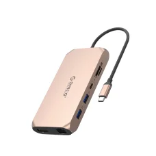 Dokovacia stanica Orico XCR 12v1 USB-C 2x USB-A 3.1 1x USB-A 2.0 1x USB-C PD 100W 1x USB-C 3.1 2x HDMI 2.0 4K 60Hz 1x DisplayPort 1.4 4K 60Hz 1x SD 3.0 1x microSD 3.0 1x RJ45 Gigabit Ethernet 1x CTIA audio 3.5mm - ružovozlatá